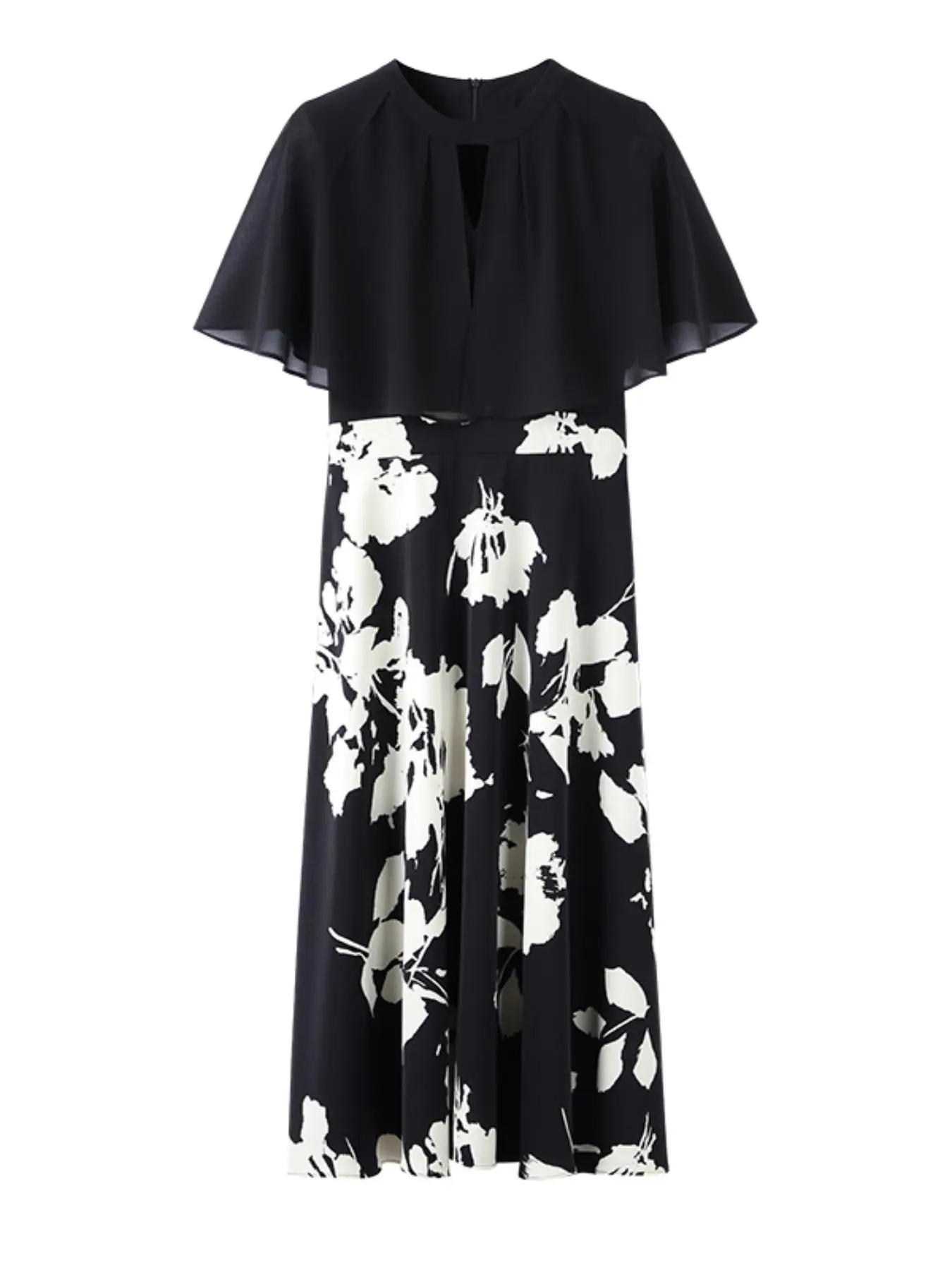 1 Dual-Tone Contrast Engineering Dress｜Golden Ratio Sleeves + Geometric Floral Fusion｜60kg+ North American Curves' Smart-Casual Transition System