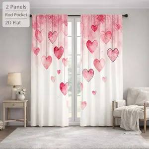 2Pcs Romantic Pink Heart Pattern Sun Blocking Curtains Digital Printed Rod Pocket, Window Treatment For Bedroom Office Kitchen Living Room Study Home Decor