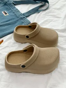 Women's Thick Sole Holey Shoes, Adjustable Heel Strap, Eva Material, Anti-Slip, Casual Outdoor Beach Garden Daily Footwear, Outdoor Beach Slippers