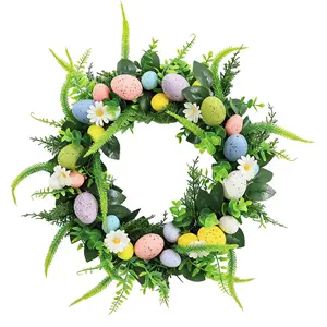 20 Inch Easter Egg Wreath with Glitter Eggs & Lamb Ear Leaves, Rustic Farmhouse Spring Wreath for Front Door Wall Mantel Decor