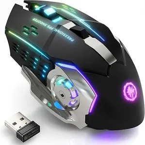 Wireless Gaming Mouse Bluetooth Mouse RGB Rechargeable 2.4G USB Cordless Computer Mice with 7 Color Backlit, 6 Buttons & Silent Click for Laptop, iPad, Mac OS, PC, Windows -Black