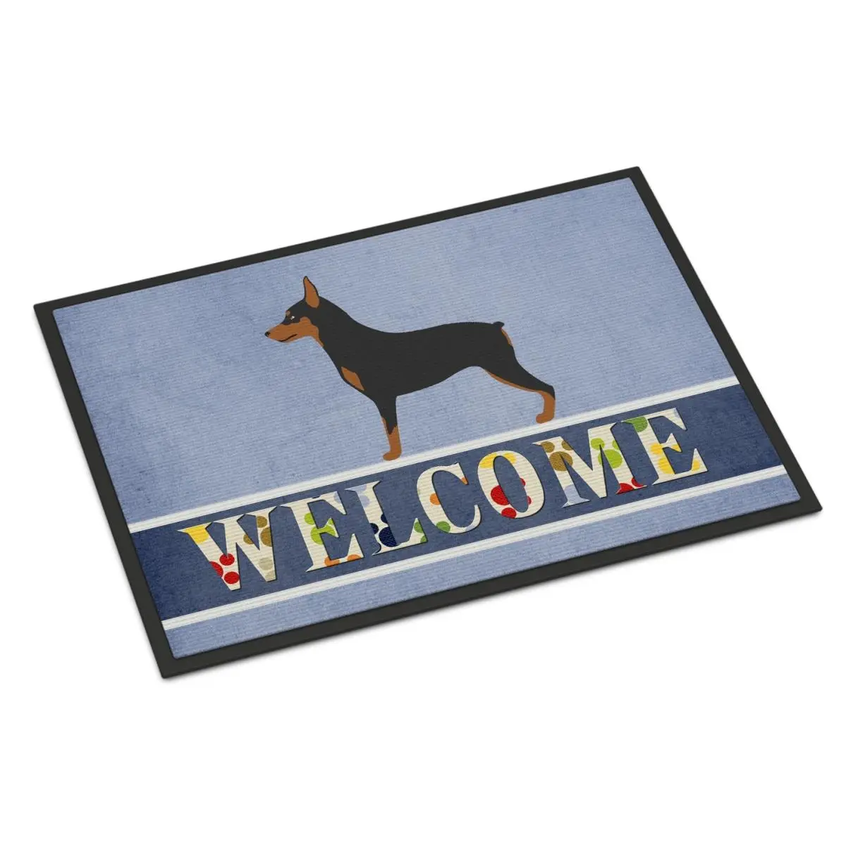 212 MAIN Miniature Pinscher Welcome Theme Indoor Floor Rug, 24x36 in Fade-Resistant Rubber-Backed Outdoor Mat