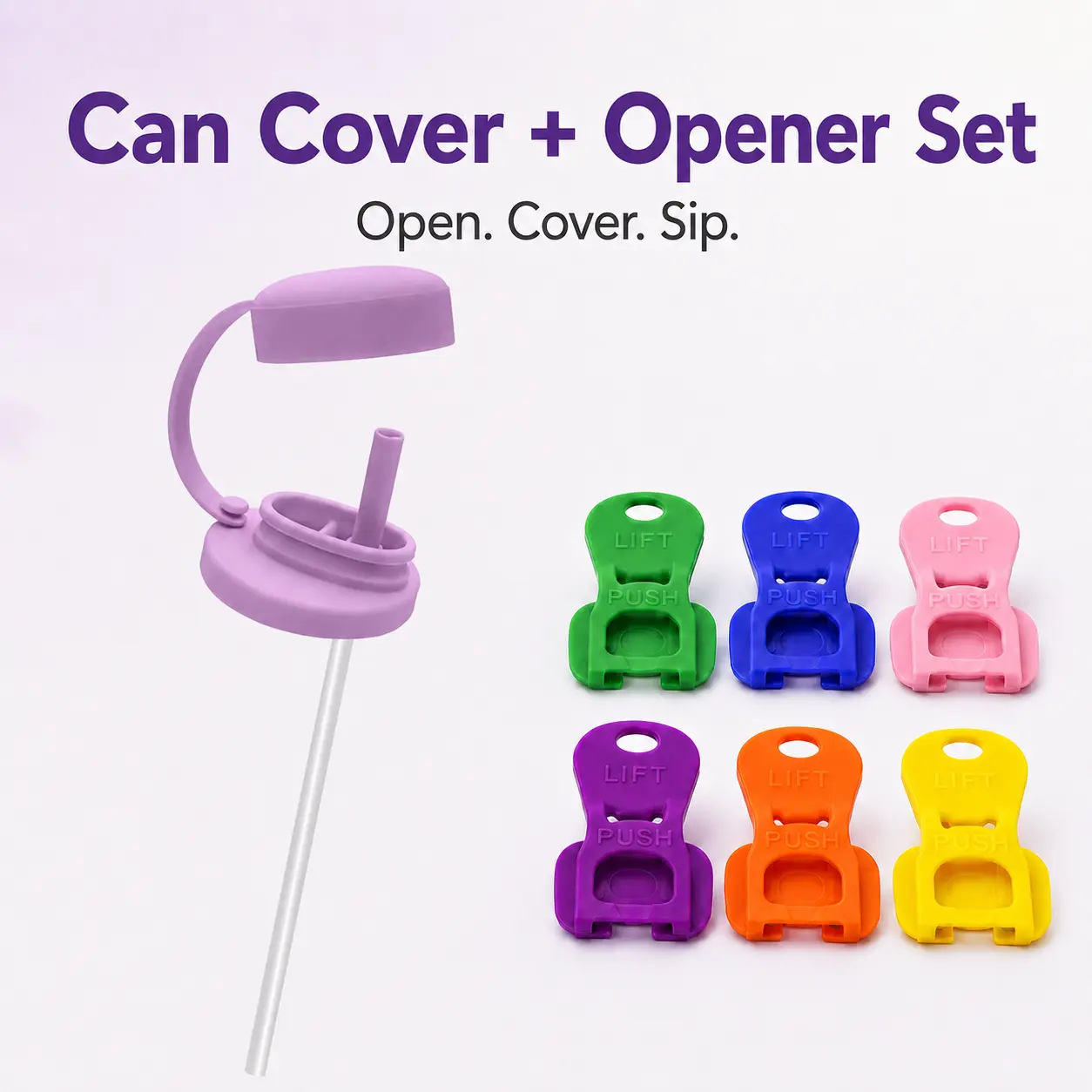Silicone Soda Can Covers with Straw and Can Opener Set, Reusable Leakproof Beer Can Lids, Nail Saver Can Tab Opener, Drink Covers Bug Shield for Outdoor BBQ Party (11oz-19oz) gifts
