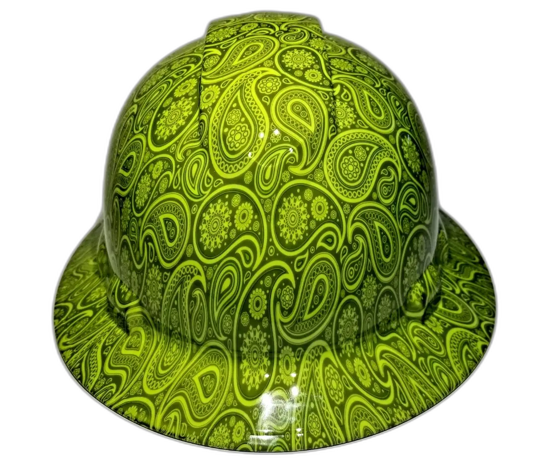Green Apple Paisley Pattern - Custom Hydro Dipped Full Brim Hard Hat