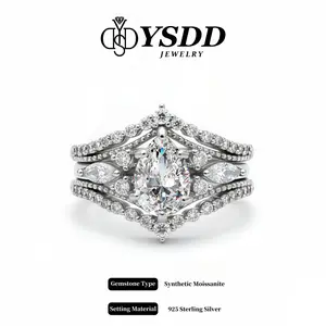 【4.20】Deluxe 2CT Pear Cut Bridal Ring Set vvs Synthetic Moissanite Rings in 925 Sterling Silver