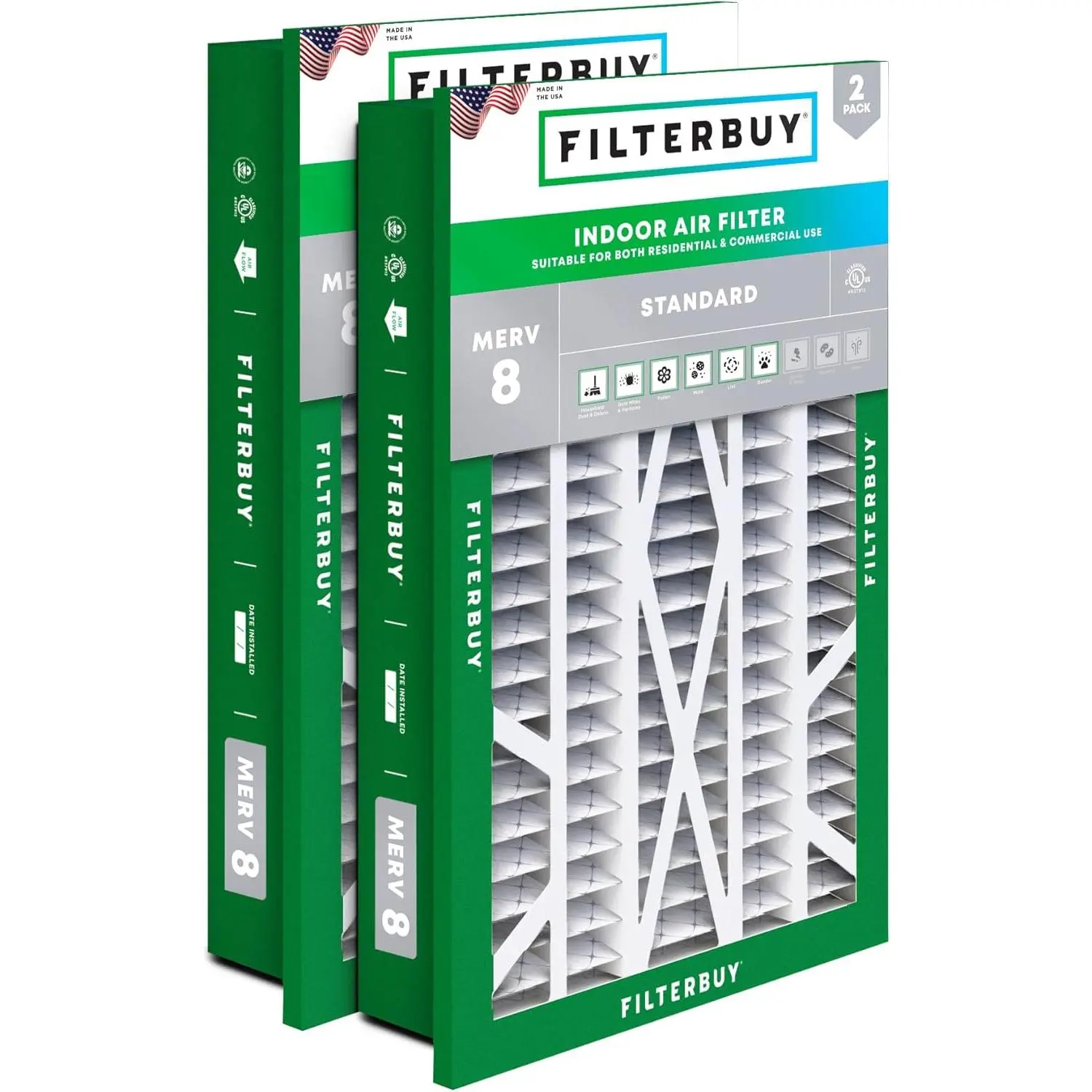 Filterbuy 20x30x5 Air Filter (2-Pack), Pleated MERV 8 Dust Defense HVAC AC Furnace Air Filters for Honeywell Return Grille