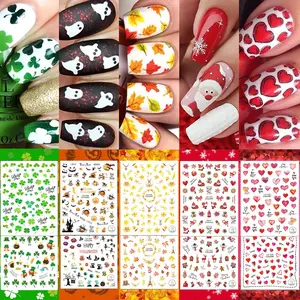 30 Sheets Fall All Holiday Nail Stickers, Autumn Halloween Christmas Thanksgiving Valentine's St. Patrick's Day Nail Art Decals Mixed All Season Set, Self-Adhesive Year-Round Manicure Decorations
