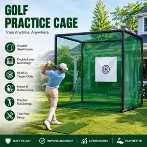 Elon Golf Practice Net Golf Hitting Net Golf Simulator for Home 10x10x10 FT Heavy Duty Metal Frame Cage Kit Backyard Golf Batting Cage Netting High Impact Driving Range Swing Training Aid Indoor Outdoor Golf Equipment