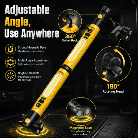 5200LM Cordless LED Bar Lights for Automotive, Rechargeable Mechanic Light with Strong Magnetic Mount, Adjustable Angle Swivel Hook for Hands-Free Auto Repair Garage Use