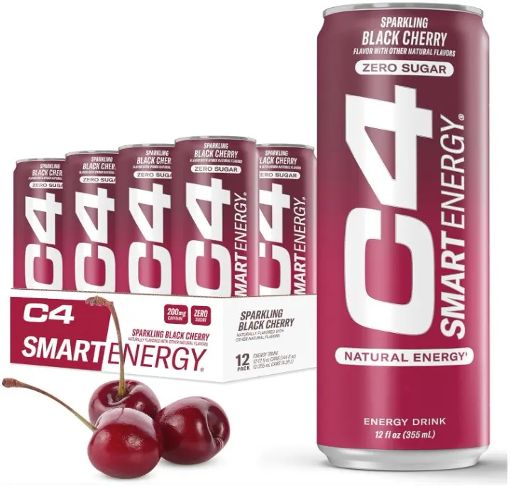 C4 Smart Energy Drink - Sugar Free Performance Fuel & Nootropic Brain Booster, Coffee Substitute or Alternative | Black Cherry 12 Oz - 12 Pack