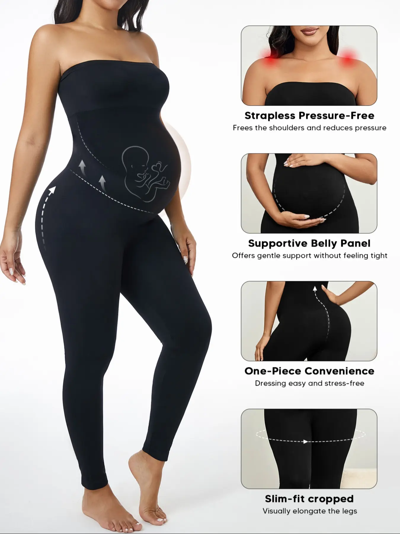 Maternity Strapless Bodysuit One Piece Jumpsuit, Seamless High Stretch Pregnancy, Soft Supportive over Belly Design, Casual Fall&winter, Prenatal Maternity Clothing