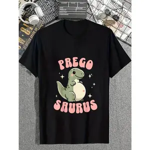 cotton Pregosaurus Cute Retro Mommy Dinosaur Pregnancy Announcement T-Shirt, Small, Black casual Fashion graphic tees for women