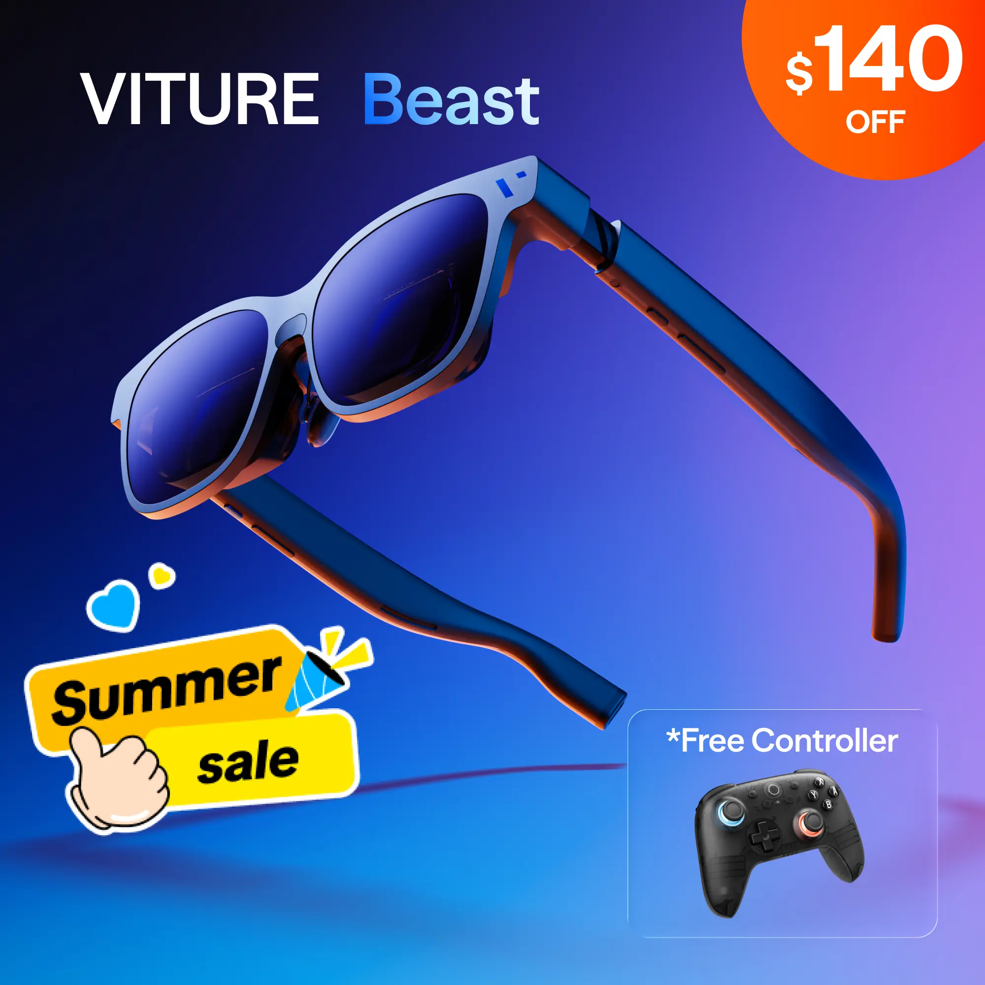 VITURE Beast XR/AR Glasses: Biggest. Brightest. Smartest. 174” 1200p 58° FOV, Built-in VisionPair 3DoF, Dynamic Dimming, Harman Audio, for iPhone, Android, Mac, PC, Switch 2