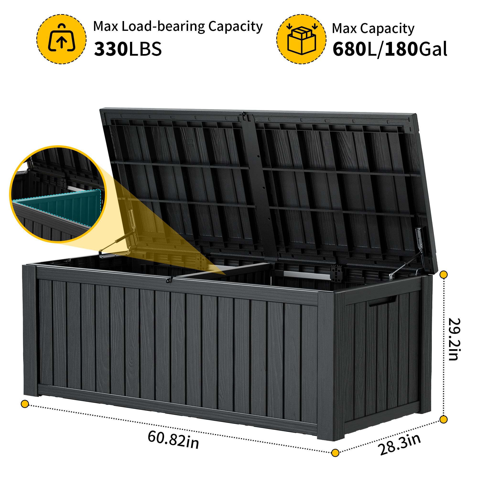 LHBCRAFT 45/72/120/150/180/230 Gallon Outdoor Deck Storage Box, Deck Box, Waterproof [Christmas gift]Resin Indoor and Outdoor Storage Box, Weatherproof and UV Resistant Durable Reinforced Organizer Organiser,Christmas gift