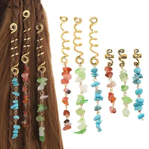 PAYA 6pcs Hair Jewelry Dreadlock Accessories, Natura Stone Hair Charms for Braids, Hair Ring Crystal Hair Accessories for Women&Girl