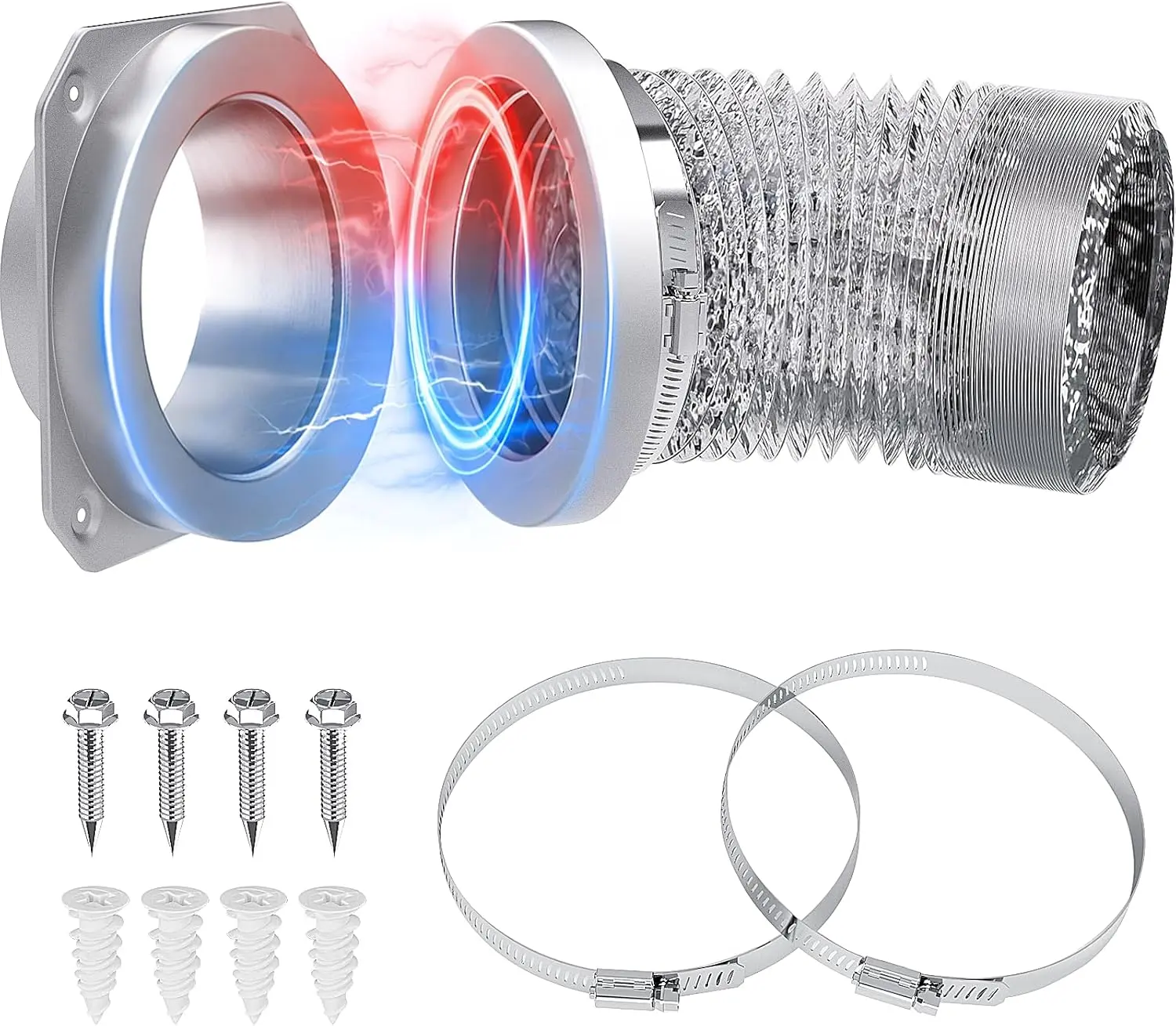 Magnetic Dryer Vent Connector, DV180 Airtight Seal Dryer Vent Kit, Quick Connection, Strong Magnet, Self-Alignment Design, Magnetic Dryer Vent Connector Kit Including A 2.6ft 4" Duct and Two Clamps