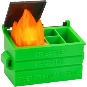 Dumpster Pencil Holder with Flame Light and  Port Dumpster Pen Holder Desk Accessories for Office Christmas Decor (Green, 1P)