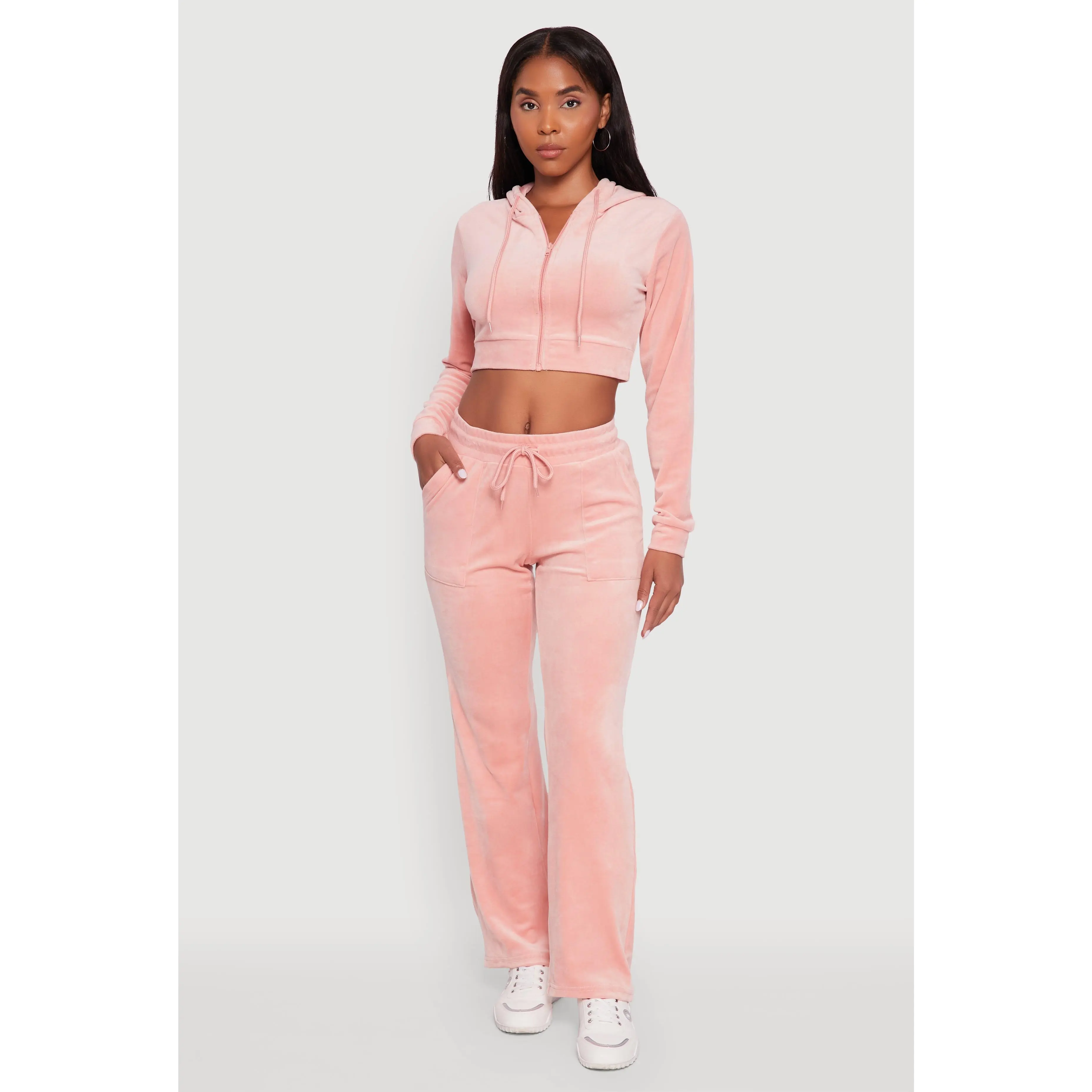 Drawstring Waist Velour Wide Leg Sweatpants