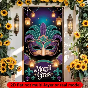 2D Flat - 2D Door Banner 1pc Colorful Mardi Gras Door Banner | Polyester, 35.4in * 70.8in, Perfect for Weddings, Birthdays, and Seasonal Porch Decorations, Multi-Purpose Use