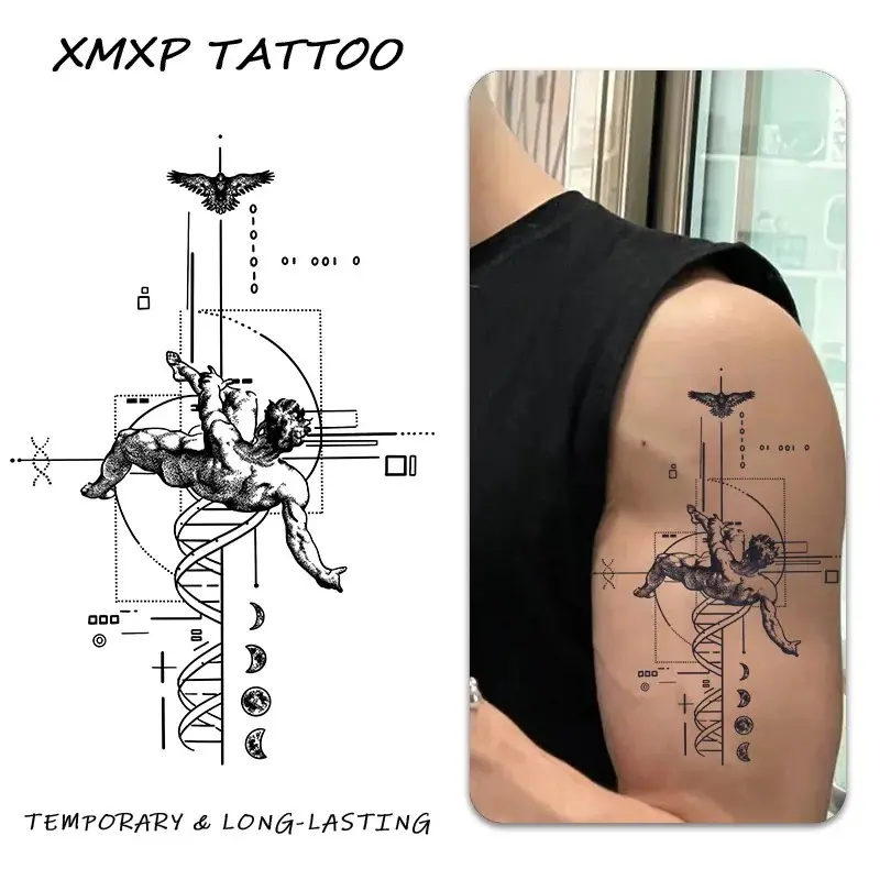 Geometric Human Shadow Herbal Tattoo Stickers, Long-Lasting Waterproof, Lasts 1-2 Weeks, Suitable for Arms and Legs, Temporary Tattoo Sticker
