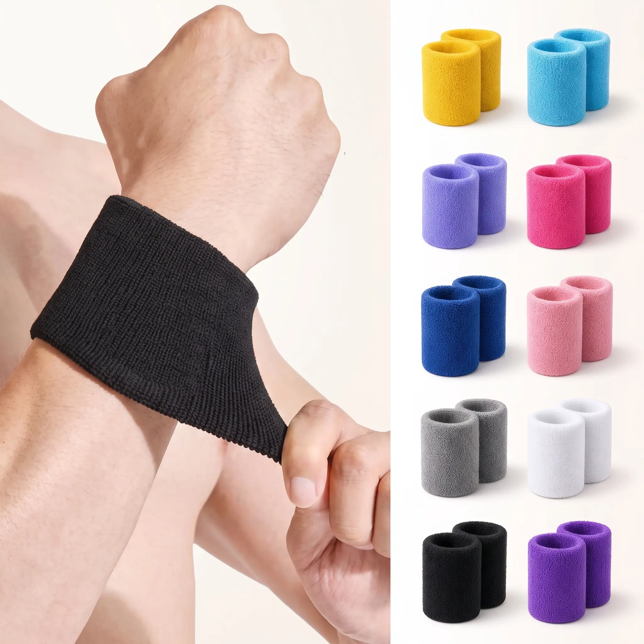 MAGICORANGE 10-Pair Cotton Terry Cloth Sports Wristbands - Absorbent Sweat Bands for Men, Women for Basketball, Tennis - Colorful Athletic Wrist Accessories