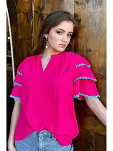 Carissa Ric Rac Top- Hot Pink/ Turquoise
