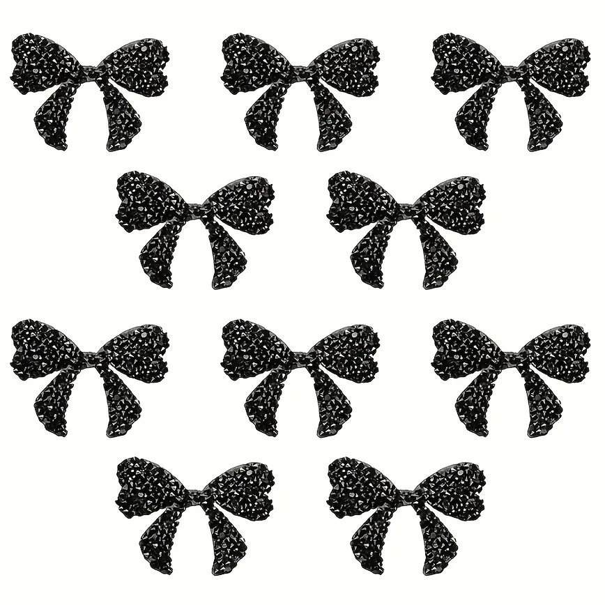 10pcs Elegant Black Rhinestone Bow Stickers - Sparkling Diamond Embellishments, Multi-Use DIY Decor for Clothes, Scrapbooking Crafts
