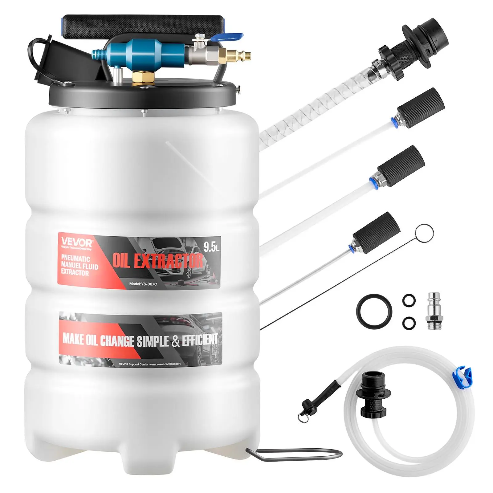 【DealsForYouDays】VEVOR Fluid Extractor9.5 L CapacityPneumatic/Manual Vacuum Oil Extractor Pump with 59 in Long Horse & Three 47 in Extension TubesOil Change Pump with PE Tank for CarsLawn MowersBoats,father'sdaygifts