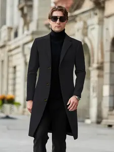 Men's Autumn Winter Plain Fitted Long Coat Jackets, Casual Fashion Outerwear for Men, Perfect for Daily Wear & Seasonal