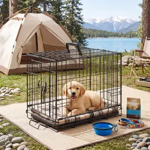 Travel-Friendly 18" Dog Crate for Small Breeds, Collapsible Wire Kennel with Carrying Handle, Removable Tray for Easy Cleaning, Perfect for Car Trips, Camping, and Indoor Use
