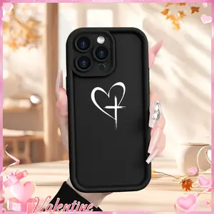 This phone case is compatible with iPhone 17 E Air Pro ProMax iPhone16 15 14 Plus 13 12 Mini 11 X XS XR. It has a unique minimalist design with heart and cross patterns, is anti-fouling, and is perfect for couples