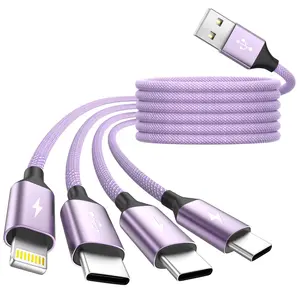 3 Type-C+1IP Port 4 in 1 Multi Charging Cable for iPhone17/14, USBC Splitter Charging Cords for Multiple Devices, Travel Essentials Car Accessories for iPhone17-6, Android, Pad and More (1Pack 5FT)