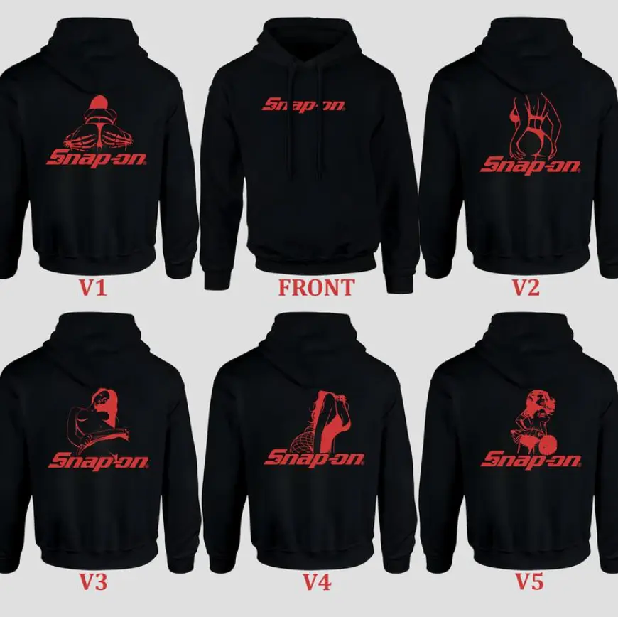 Snap-On Tools Double Sides 100% Cotton Hoodie For Men, Snap-On Hoodie Tee, Top Menswear Make In USA,  Crew Neck Short Sleeve Casual Unisex Top Made In USA