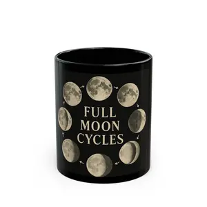 Full Moon Cycles Black Mug | Moon Phases Coffee Cup | Astrology Gift | Spiritual Decor | Lunar Cycle Mug