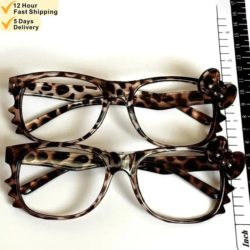 Kawaii Sanrio Leopard Print Eyeglasses Frames Hello Kittys Accessories Cute Beauty Cartoon Anime Y2K Vintage Toys for Girls Gift