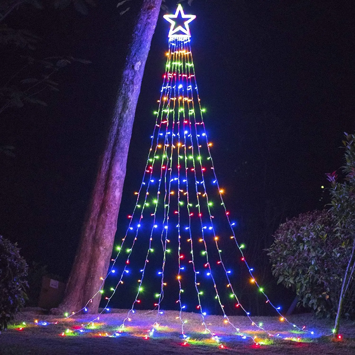 Christmas Decoration Lights, Outdoor Christmas String Lights 320 LED 11.5 Ft Waterfall Tree Light with Big Star Topper 8 Light Modes for Xmas New Year Holiday Garden Yard Indoor Outdoor Decor