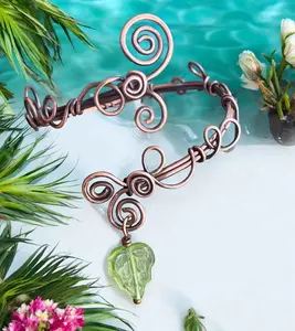 Wire Wrpped Antiqued Copper Bracelet ,Adjustable  Wire Wrapped bracelet,Copper Bangle/Cuff Filigree  bracelet Filigree Leaf  Vine Bracelet