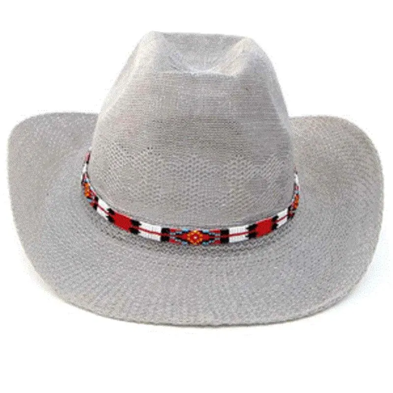 Red Black Beaded Medicine Man's Beadwork Cowboy Hatband Belt 1/2 inch H31/7