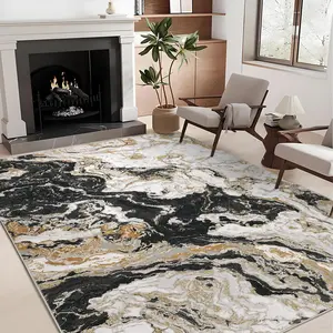 GARVEE Large Area Rug for Living Room 10 x 13, Washable Rugs Modern Abstract Area Rug, Soft Marble Rug Non Slip Low Pile Floor Carpet Indoor for Dining Room Bedroom Office, Black