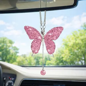 Cute Butterfly Car Hanging Ornament, Rearview Mirror Pendant, Bling Crystal, Auto Interior Accessories, Aesthetic Car Decor, Gift for Women