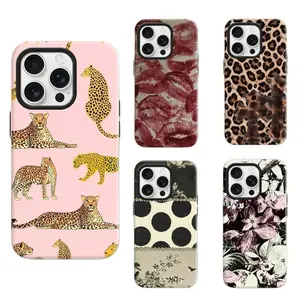 Vintage Floral Sexy Lips Leopard Print Cute Phone Case For Girls & Women, Tough Phone Case With Stylish Protection, Shockproof Drop Design, Ideal Gift For Summer, Trendy Stylish Protective Cover Fit iPhone11-17 Series Samsung S21-26 Series