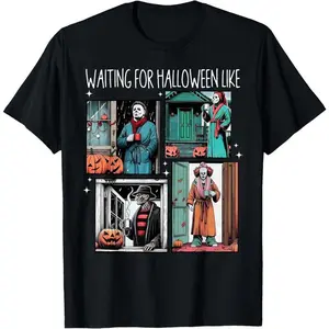 [100% Cotton] Spooky Halloween Waiting Game With Jack O Lantern Decor T-Shirt Man Statement Casual Everyday graphic tee