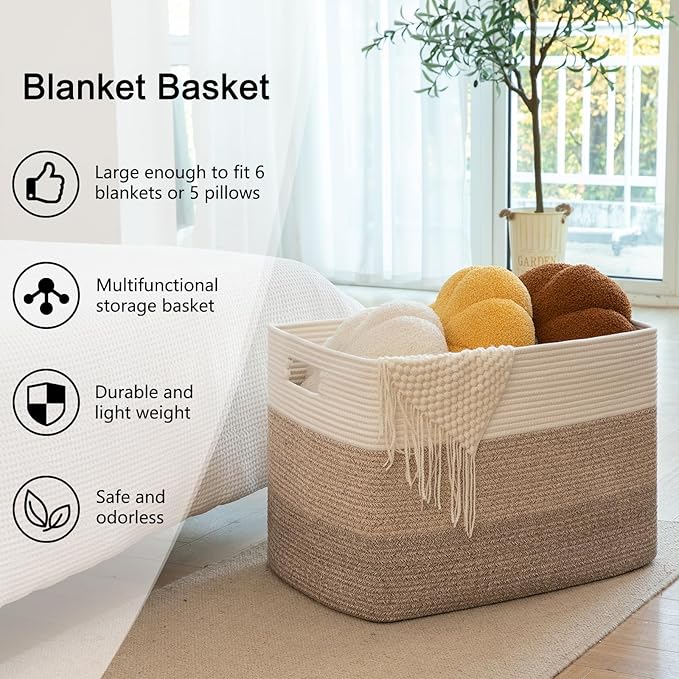 Large Capacity Storage Basket With Handle, Blanket Basket, Pillow Storage Basket, Living Room Bedroom Home Storage Tool