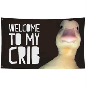 Welcome To My Crib Duck Meme Flag 3x5 Feet Cute Funny Duck Print Wall Banner Vivid Fade Resistant Polyester Tapestry for College Dorm Teen Bedroom Living Room Party and Funny Home Decor Easy to Hang Perfect Gift - Decoration