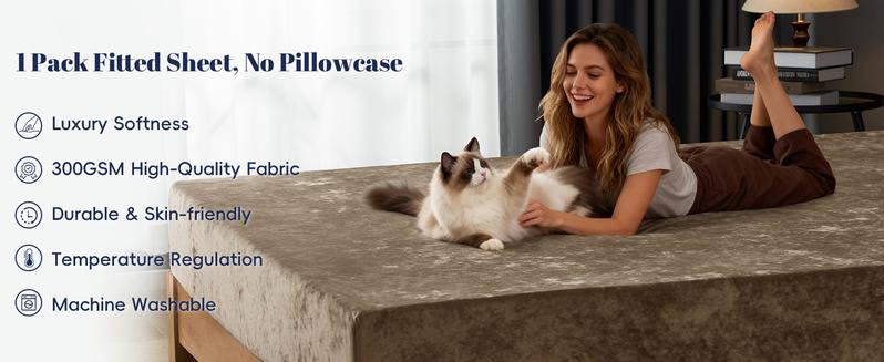 PHF 100% Cotton Weave Waffle Blanket & PHF Truly Velvet Fitted Sheet, Bedding Set for Winter