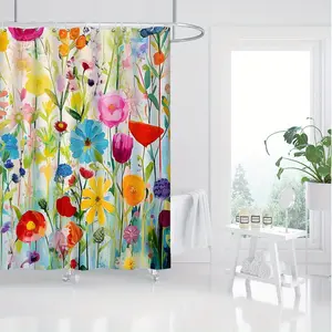 1pc  Nordic style color flower digital print Waterproof shower curtain Watercolor hand-painted leaf curtain Bathroom curtain Interior decoration curtain toilet partition curtain shower curtain 1pc