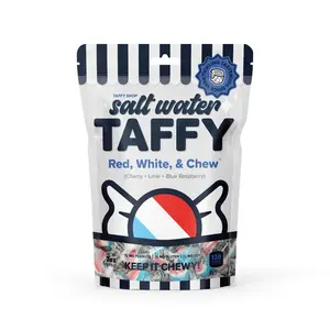 Taffy Shop, Red, White, & Chew Salt Water Taffy - Cherry Lime Blue Raspberry Soft, Sweet & Chewy Candy