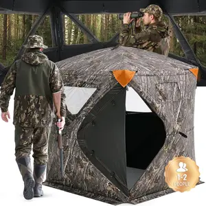 VEVOR Hunting Blind, TikTokShopBlackFriday, 270° Ground Blind, 1-2 Person Pop Up Deer Blind for Hunting with Carrying Bag, Portable Resilient Hunting Tent, 3 Horizontal Windows for Turkey and Deer Hunting