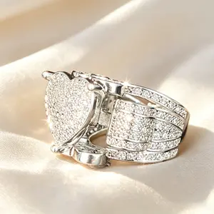 Heart Pave Statement Ring Everyone Obsessed With, Multi-Band Layered Promise Ring, Romantic Jewelry for Women, Anniversary & Valentine’s Day Gift, Daily Casual Ring