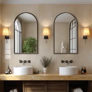 Arched Wall Mirror,36 x 24 inch Arch Bathroom Mirror,Wall Mounted Vanity Mirror with Arch Metal Frame,Modern Bathroom Vanity Mirror for Bedroom, Living Room, Hanging or Leaning, Black,Gold color